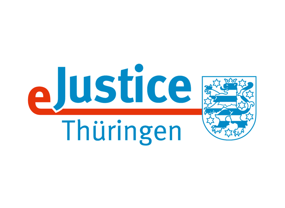 Logo eJustice Das Bild zeigt das Logo von eJustice mit dem Wappen von Thüringen